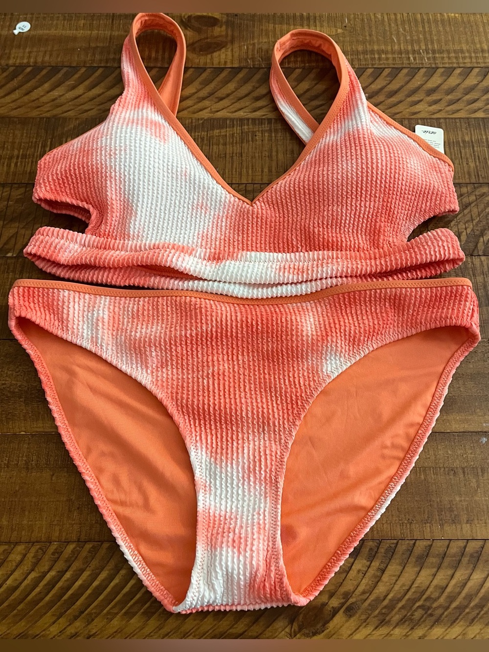 NWT Aerie FULL SET Voop Cutout Top + Full Coverage Bottom Orange Tie Dye - L/XL